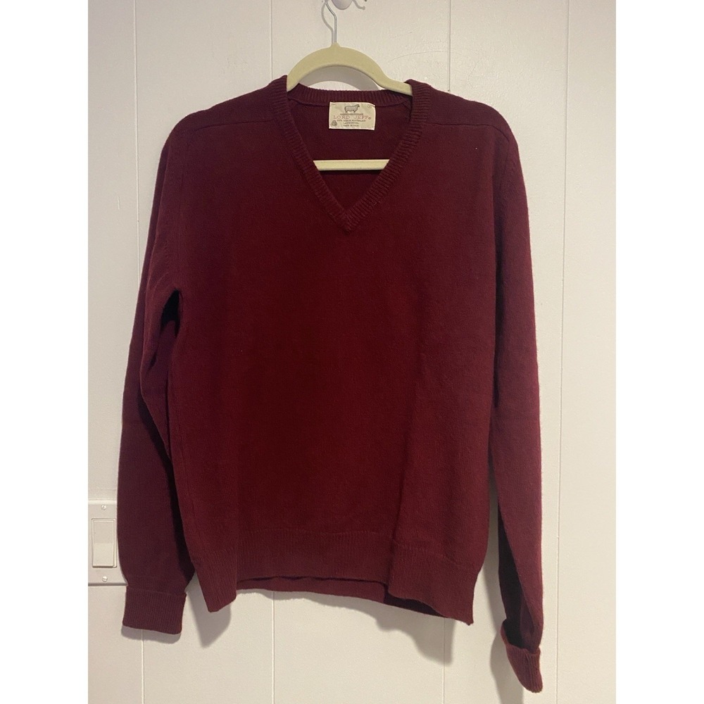 VTG Lord Jeff V-Neck Sweater 100% Virgin Australian Lambswool‎ Burgundy Mens L